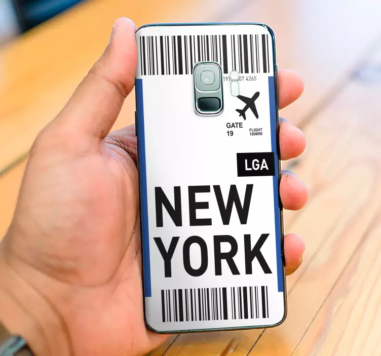 Sticker para Samsung Boleto de avión a nueva york - TenVinilo