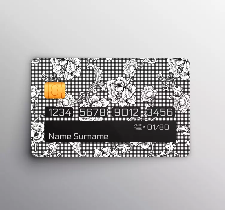 Vinilo tarjeta de crédito Patrón de cuadros vichy vintage en blan - TenVinilo