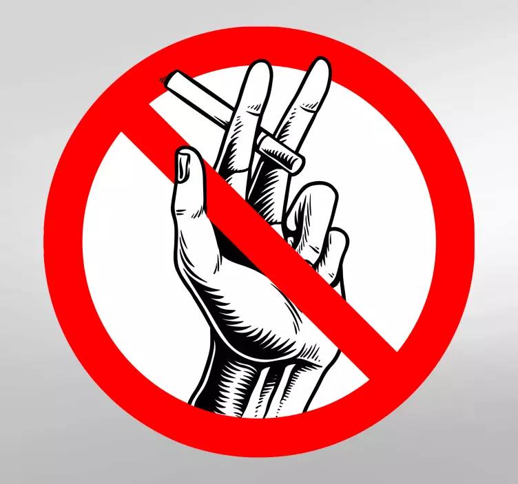 Vinilo prohibido fumar mano con cigarro - TenVinilo
