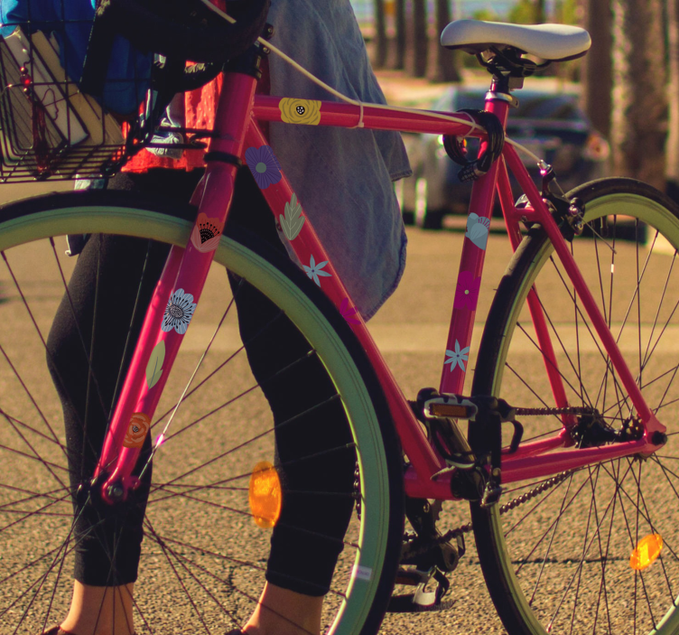 Vinilos bici conjunto de flores coloridas - TenVinilo
