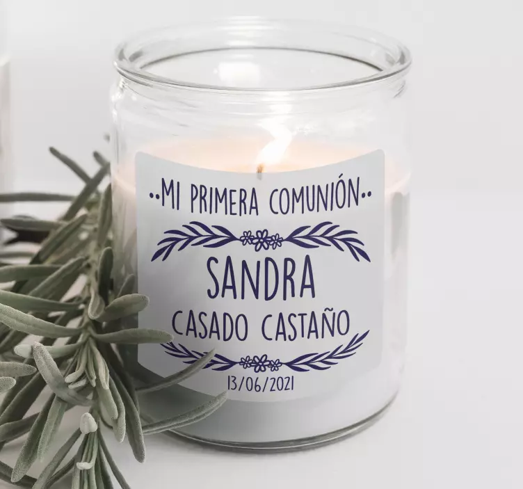 Pegatina comunión de flores con fecha y nombre - TenVinilo