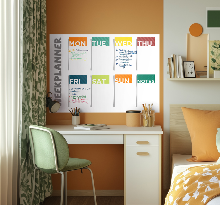 Vinilo pizarra blanca plan semanal en inglés - TenVinilo