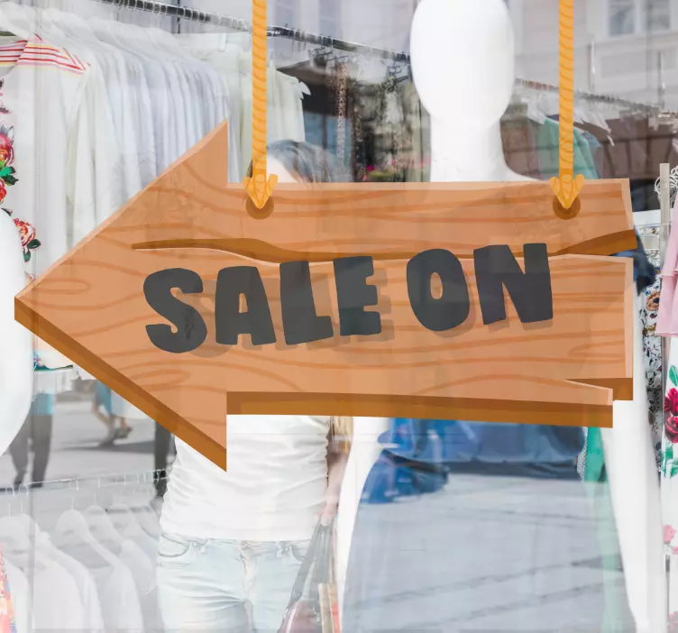 Señalética autoadhesiva Arrown de madera colgando de cuerdas - TenVinilo