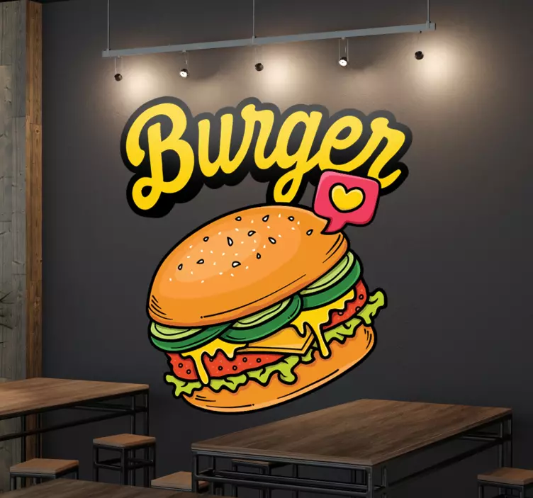 Vinilos para restaurantes burger con corazón - TenVinilo