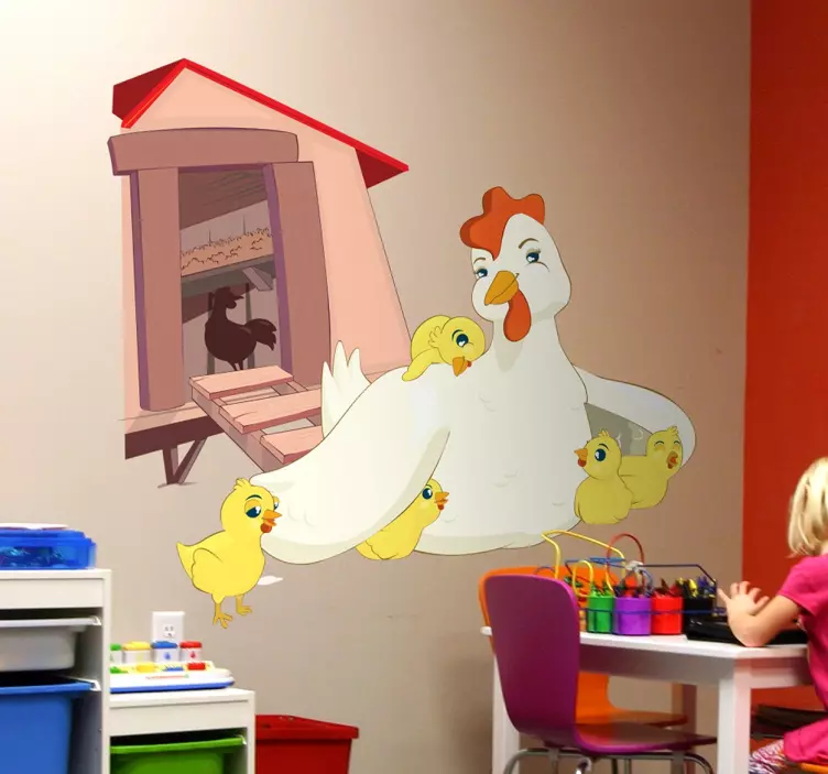 Vinilo animal de granja mamá gallina y pollitos - TenVinilo