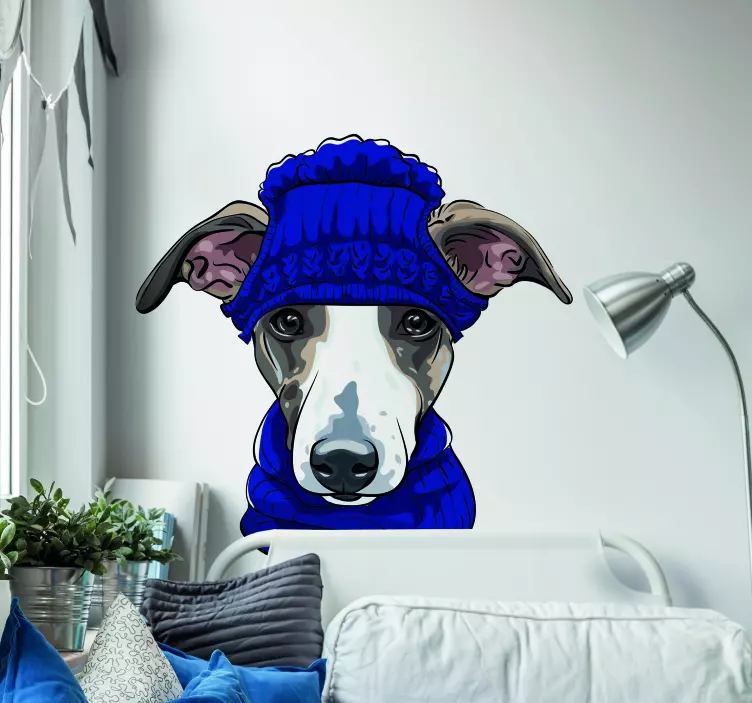 Vinilo animales imagen perro gorro invierno - TenVinilo