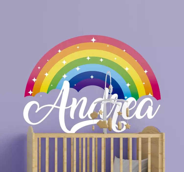 Vinilo infantil arco iris brillante con nombre - TenVinilo