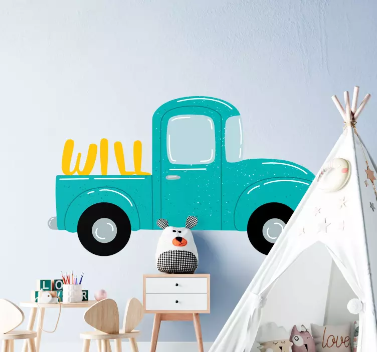 Vinilo infantil camioneta vintage con nombre - TenVinilo