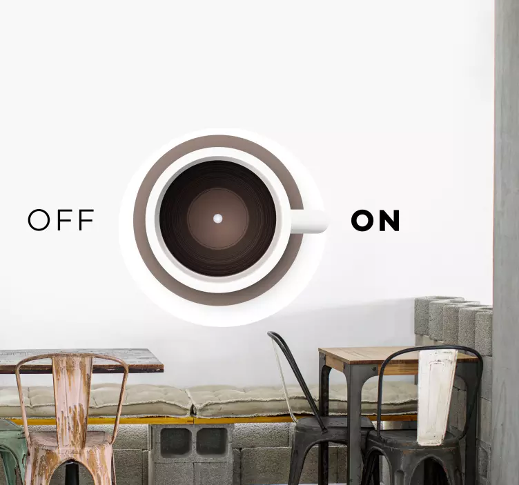 Vinilo cafetería taza café apagado y encendido - TenVinilo