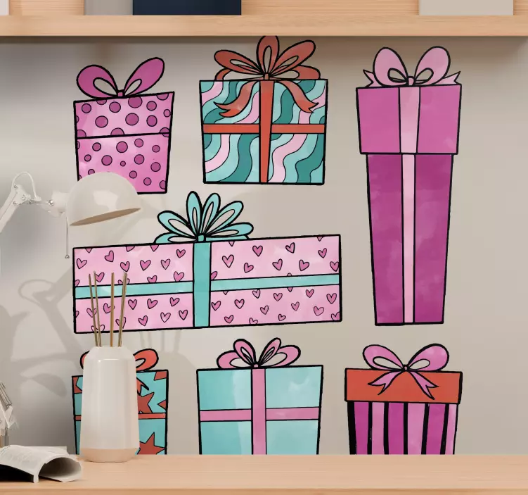 Vinilo navideño cajas de regalo coloridas - TenVinilo
