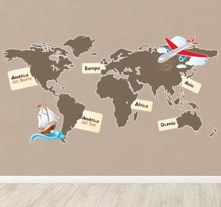 Vinilo mapamundi continentes fondo oscuro - TenVinilo