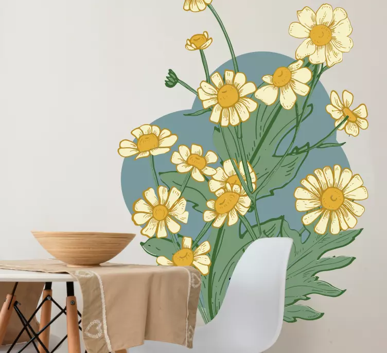 Vinilo flores Botánica floral flores de manzanilla - TenVinilo