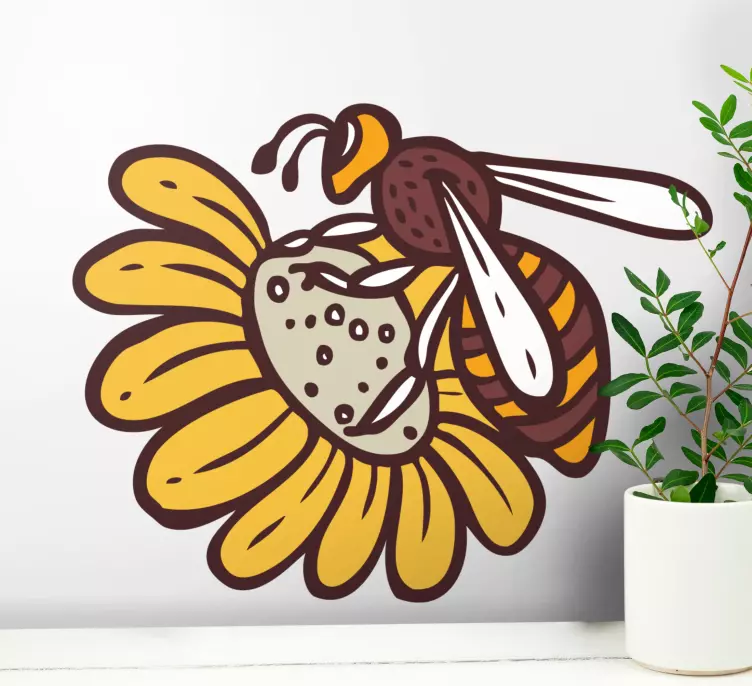 Vinilo flores Flor amarilla con abeja - TenVinilo