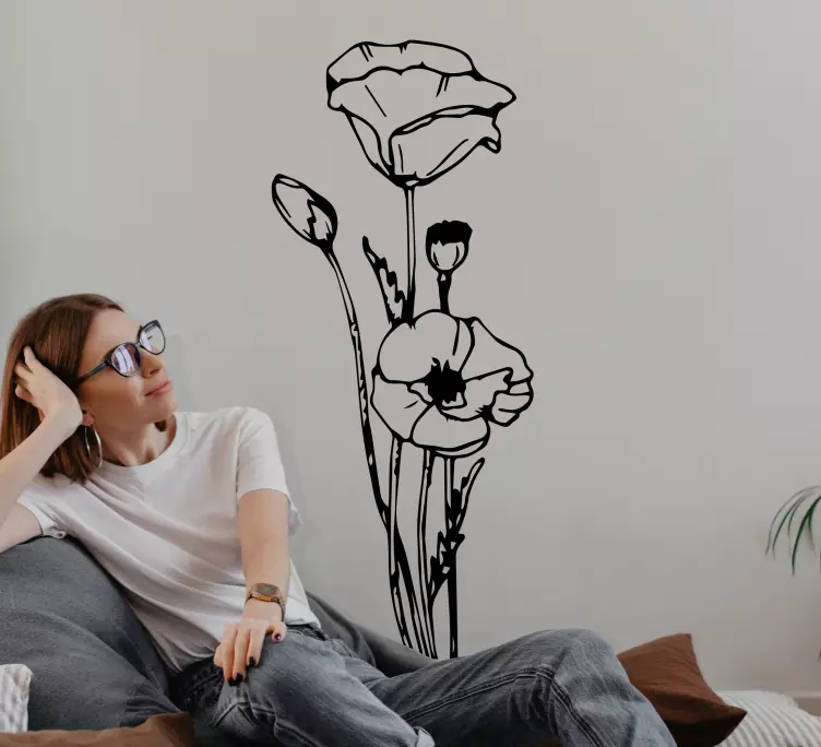 Vinilo flores Ilustración de flores de amapola - TenVinilo