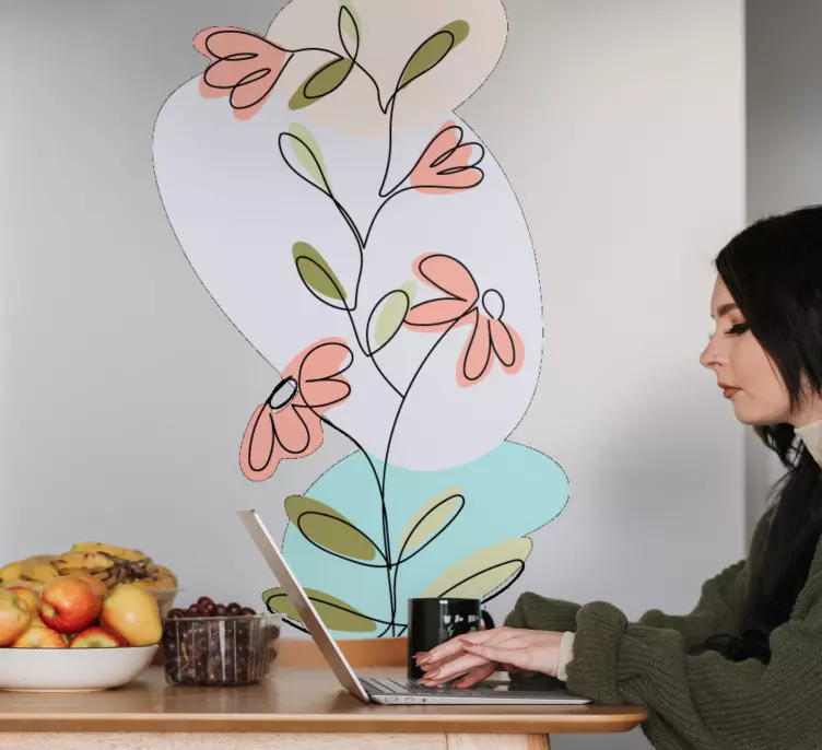 Vinilo flores Margarita flores y rosas diseño minimalista - TenVinilo