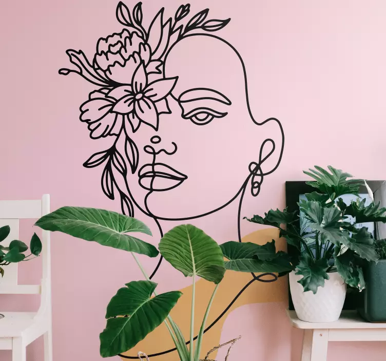 Vinilo flores con silueta de Frida Kahlo - TenVinilo