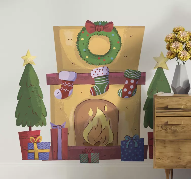 Pegatinas de navidad Chimenea de navidad de dibujos animados - TenVinilo