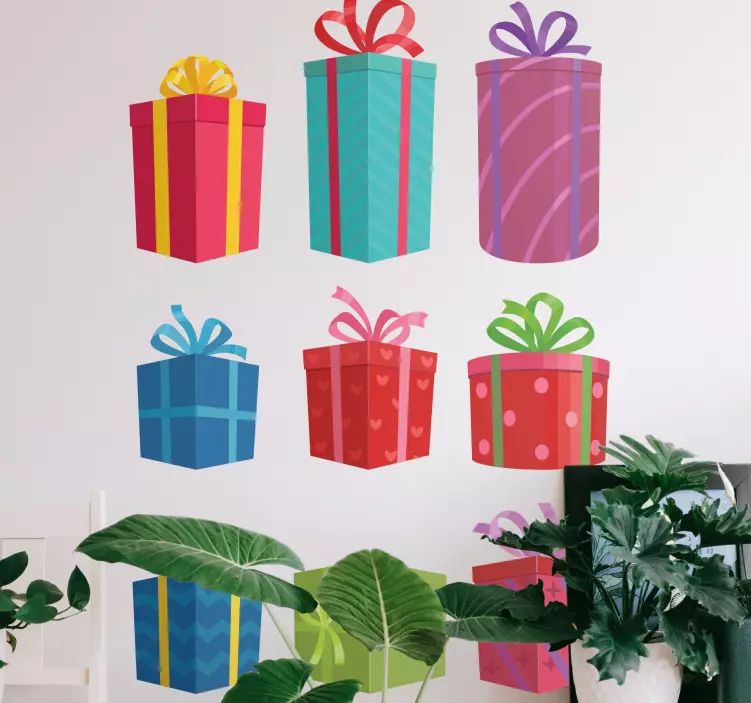 Pegatinas de navidad Conjunto de cajas de regalo de colores - TenVinilo