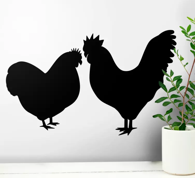Vinilo pájaro Polluelo monocolor y pareja de gallo - TenVinilo