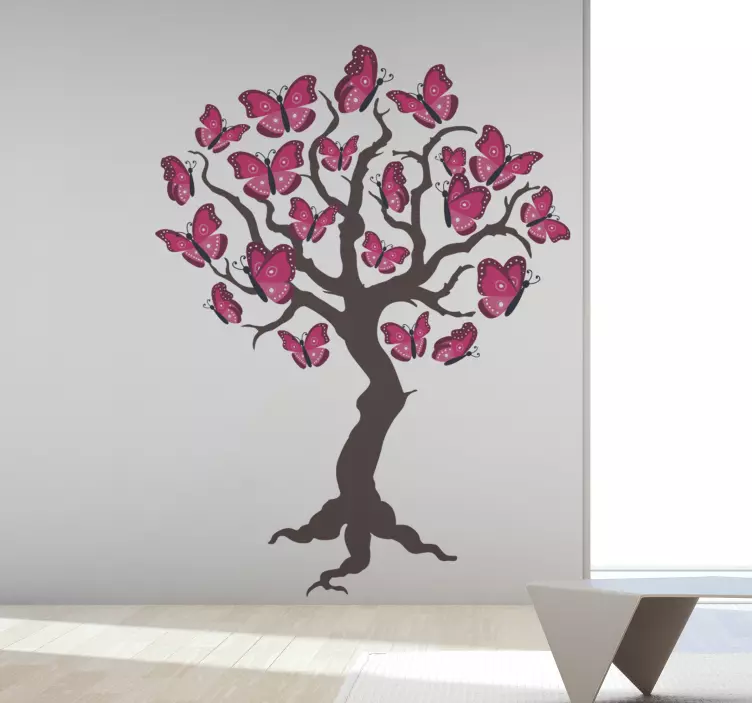 Vinilo pared árbol primavera de mariposas - TenVinilo