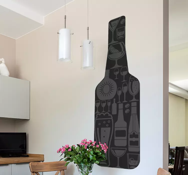 Vinilo bebida Botella de vino con cócteles - TenVinilo