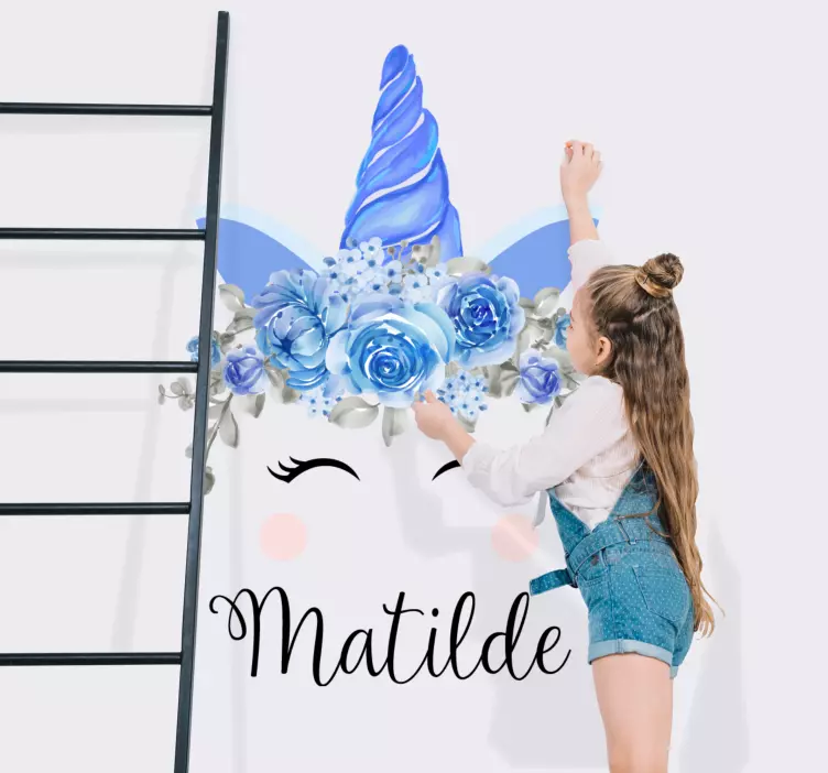 Vinilo cuento infantil Lindos unicornios ojos y cuernos con nombr - TenVinilo