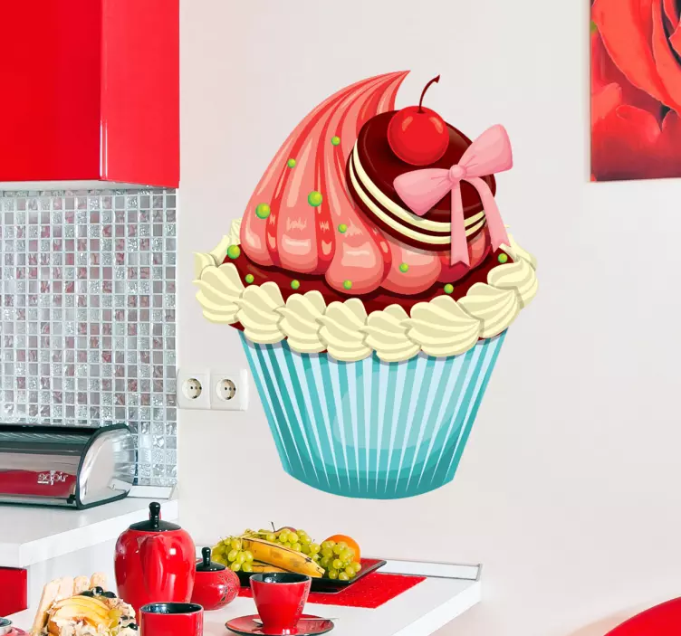 Vinilo decorativo cupcake con galleta y cereza - TenVinilo