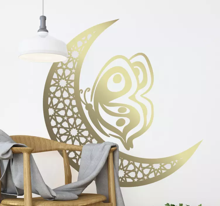 Vinilo pared de luna y mariposa estilo mandala - TenVinilo