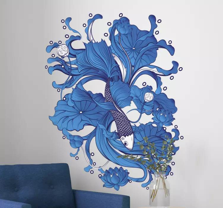Vinilo pared de pez azul estilo artístico - TenVinilo