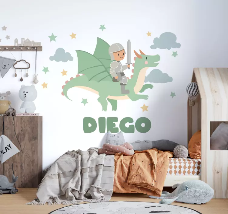 Vinilo ilustración pequeño caballero sobre un dragón - TenVinilo