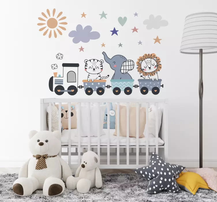 Vinilo ilustración tren de animales felices - TenVinilo