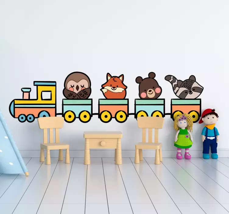 Vinilo infantil precioso tren de animales - TenVinilo