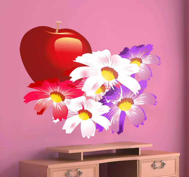 Vinilo decorativo manzana y flores - TenVinilo