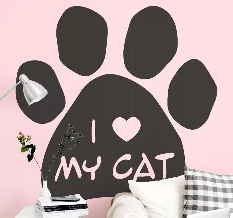 Vinilo mascota Amo mi huella de pata de gato - TenVinilo