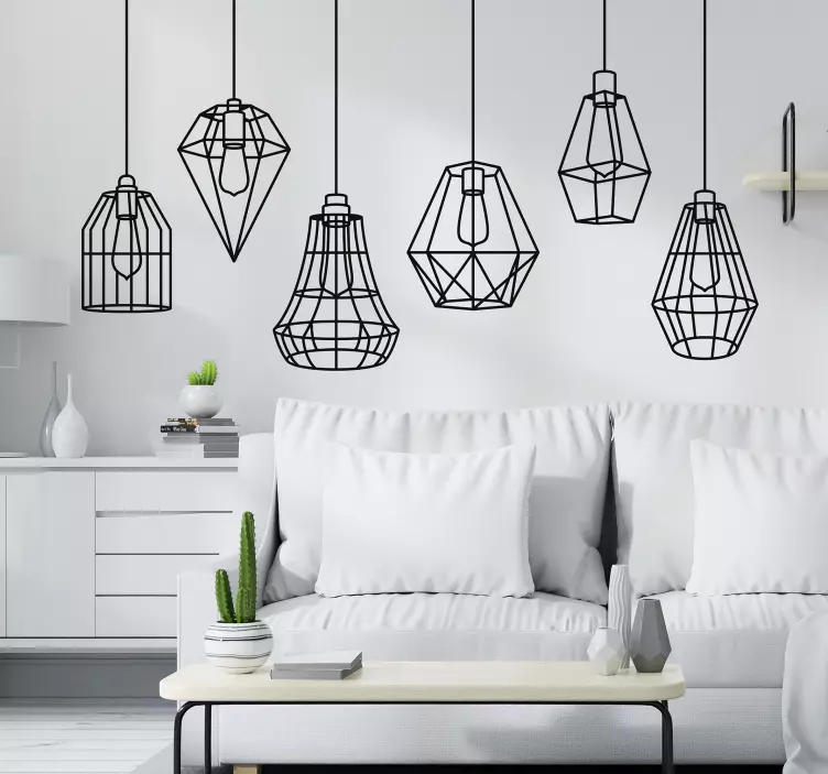 Vinilo pared original faroles estilo origami - TenVinilo