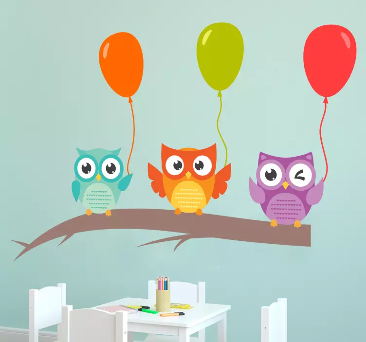 Vinilo infantil decorativo pájaros con globos - TenVinilo