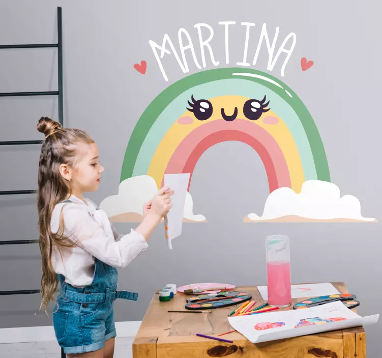 Vinilo personalizable Bonito arcoiris con nubes con nombre - TenVinilo