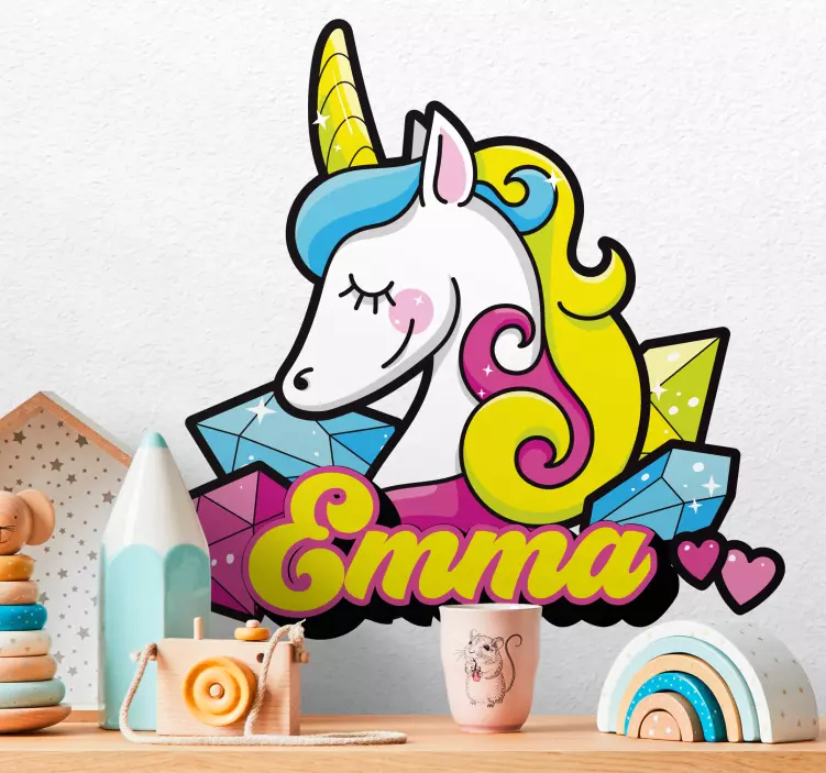 Vinilo personalizable Bonito unicornio de diamantes - TenVinilo