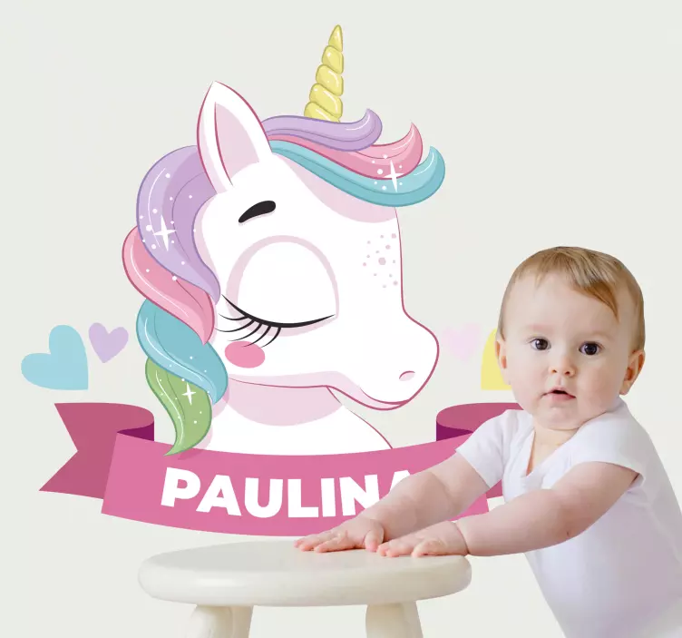 Vinilo personalizable unicornio pelo arcoiris - TenVinilo