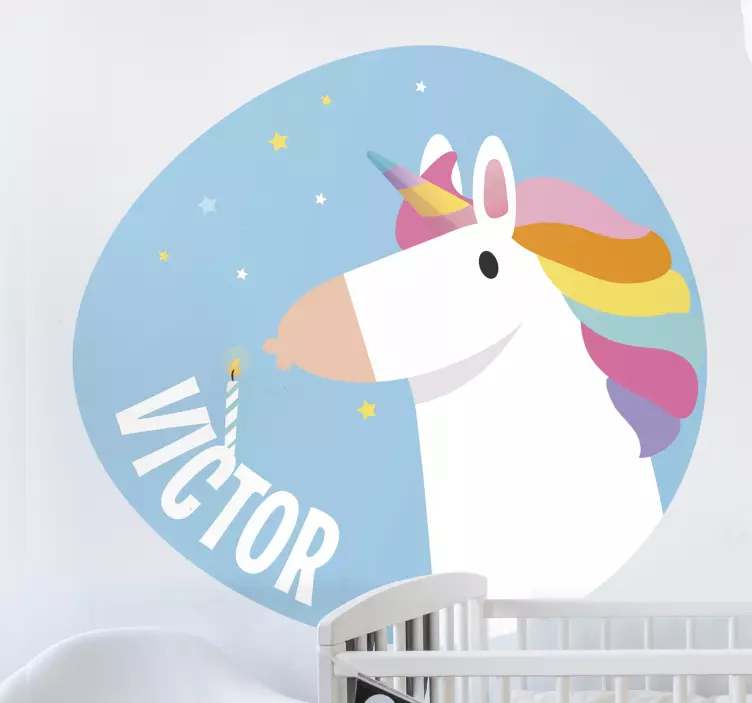 Vinilo personalizable Soplando vela unicornio - TenVinilo