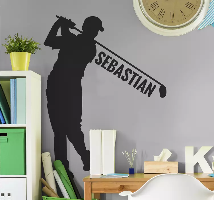 Vinilo deporte jugador de golf con nombre - TenVinilo