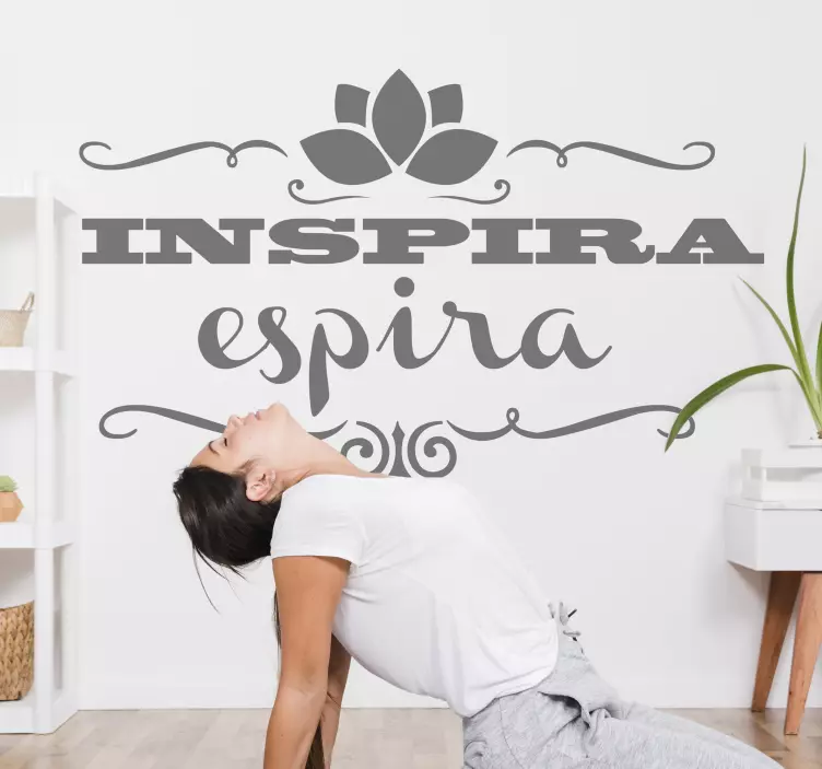 Vinilo frase yoga inspira espira - TenVinilo
