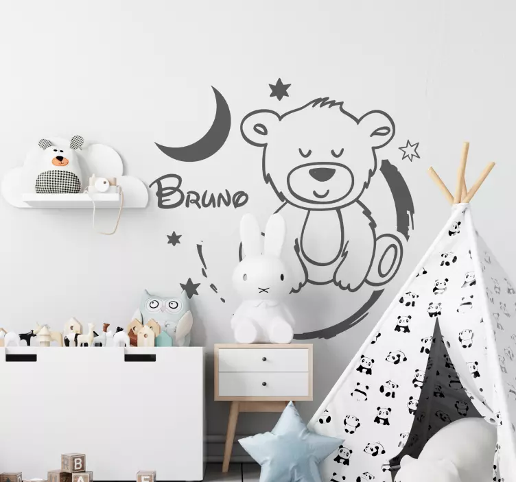 Vinilo dormitorio infantil lindo oso con estrellas - TenVinilo