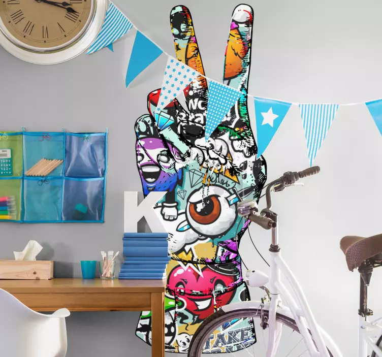 Vinilo heavy metal mano de paz colorida - TenVinilo