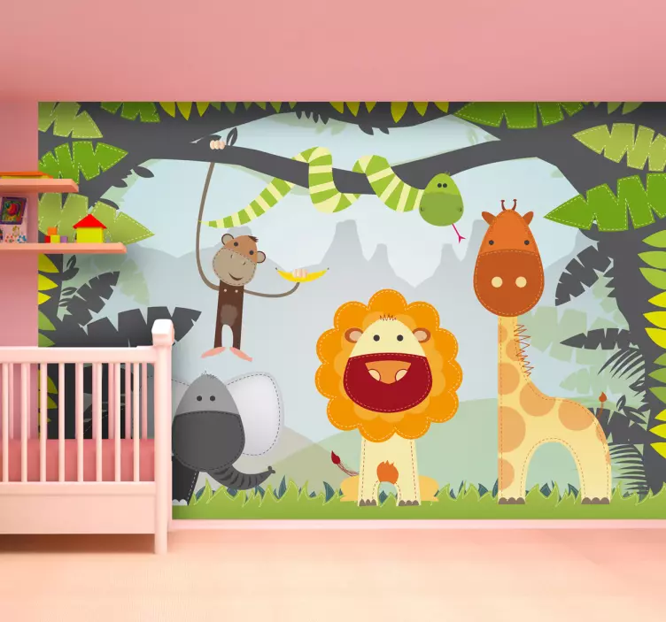 Vinilo infantil dibujo mural selva - TenVinilo