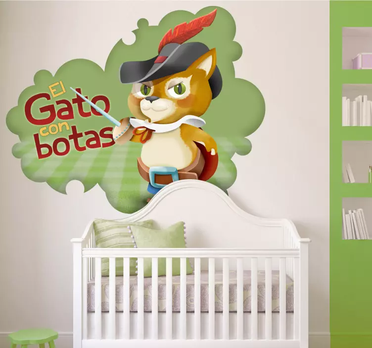 Vinilo infantil gato con botas texto - TenVinilo