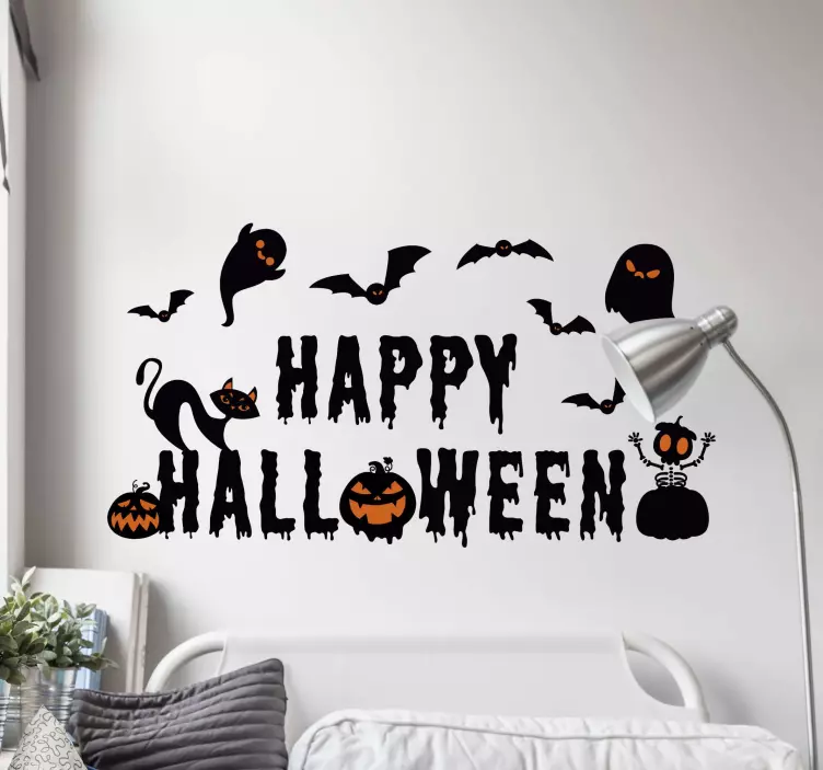 Pegatina infantil Halloween frase happy halloween - TenVinilo