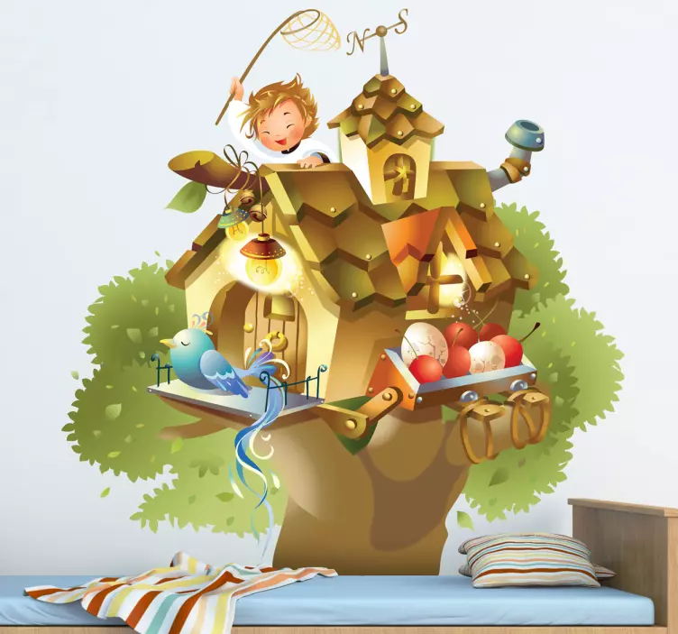 Vinilo infantil ilustración casa árbol - TenVinilo