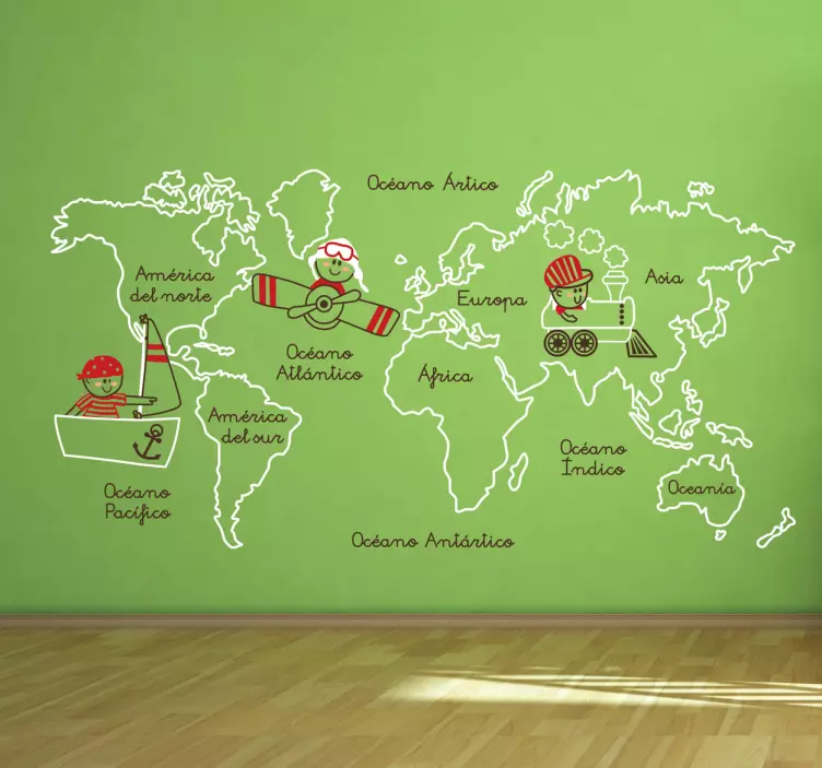 Vinilo mapamundi infantil con continentes - TenVinilo