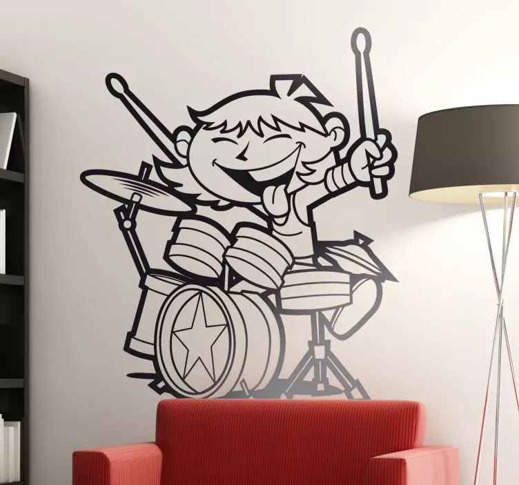 Vinilo infantil joven batería - TenVinilo